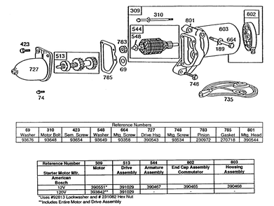 Electric Starter Diagram and Parts List for 130297-3232-XX  Briggs and Stratton Engine